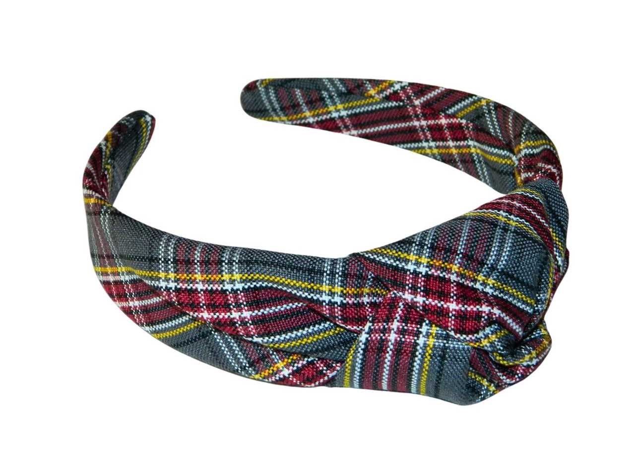 Burgundy, Gray & Gold Plaid 43 Top Knot Headband