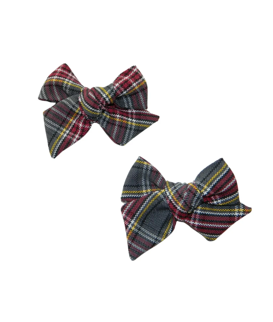 Burgundy, Gray & Gold Plaid 43 Butterfly Pigtail Bows