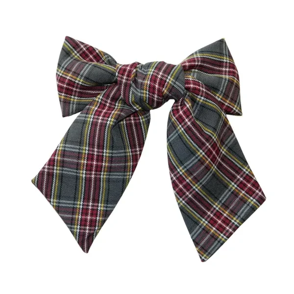Burgundy, Gray & Gold Plaid 43 Shanna Bow