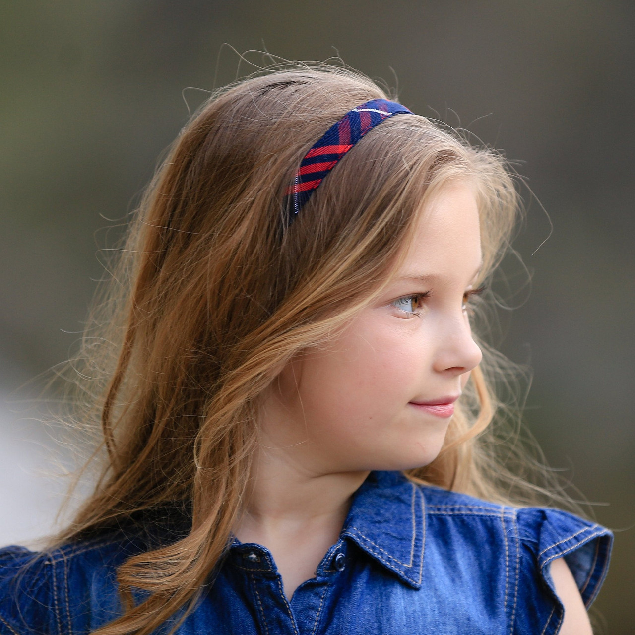 Navy, White, & Red Plaid Thin Headband