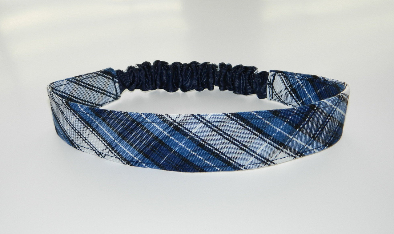 Navy & White Plaid Elastic Headband