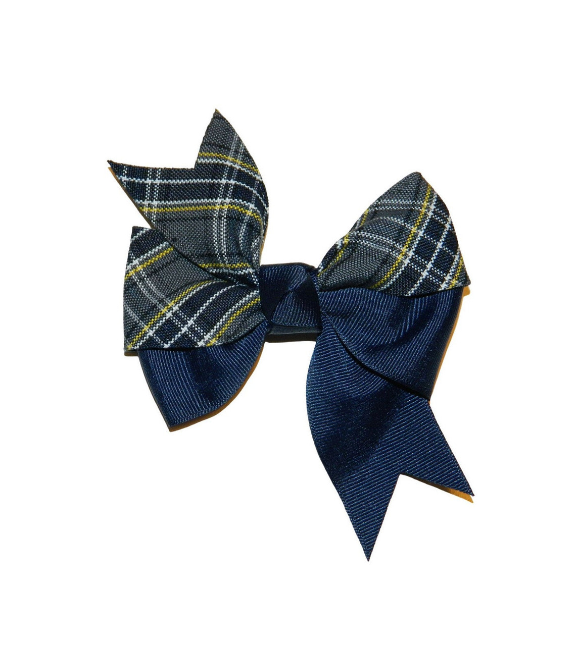 Navy, Gray & Yellow Plaid Split Pinwheel Hair Bow