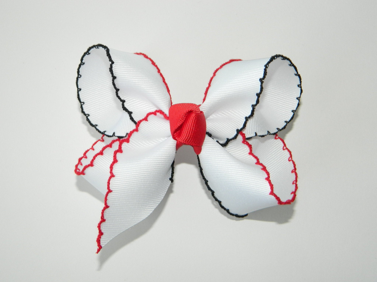 Red & Black / White Large Moonstitch Hair Bow - Moonstitch Hair Bow, Red Hair Bow, School Uniform Hair Bows, Uniform Plaid 70