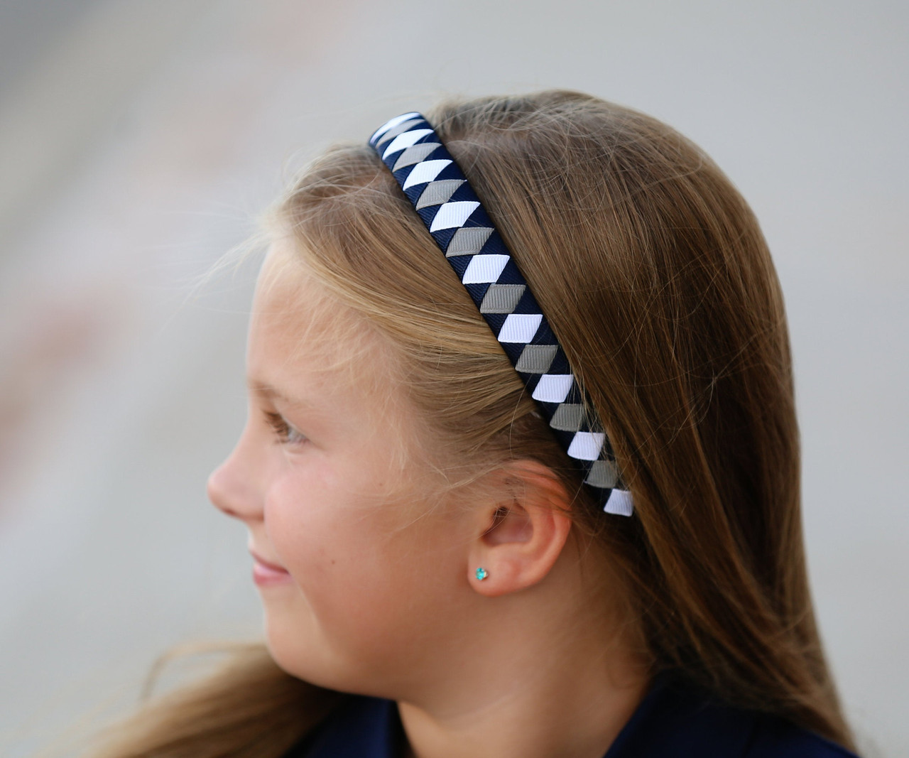 Navy, Gray & White Diamond Woven Headband - School Uniform Headband, Navy and Gray School Plaid, Navy Plaid, Woven Headband, School Headband