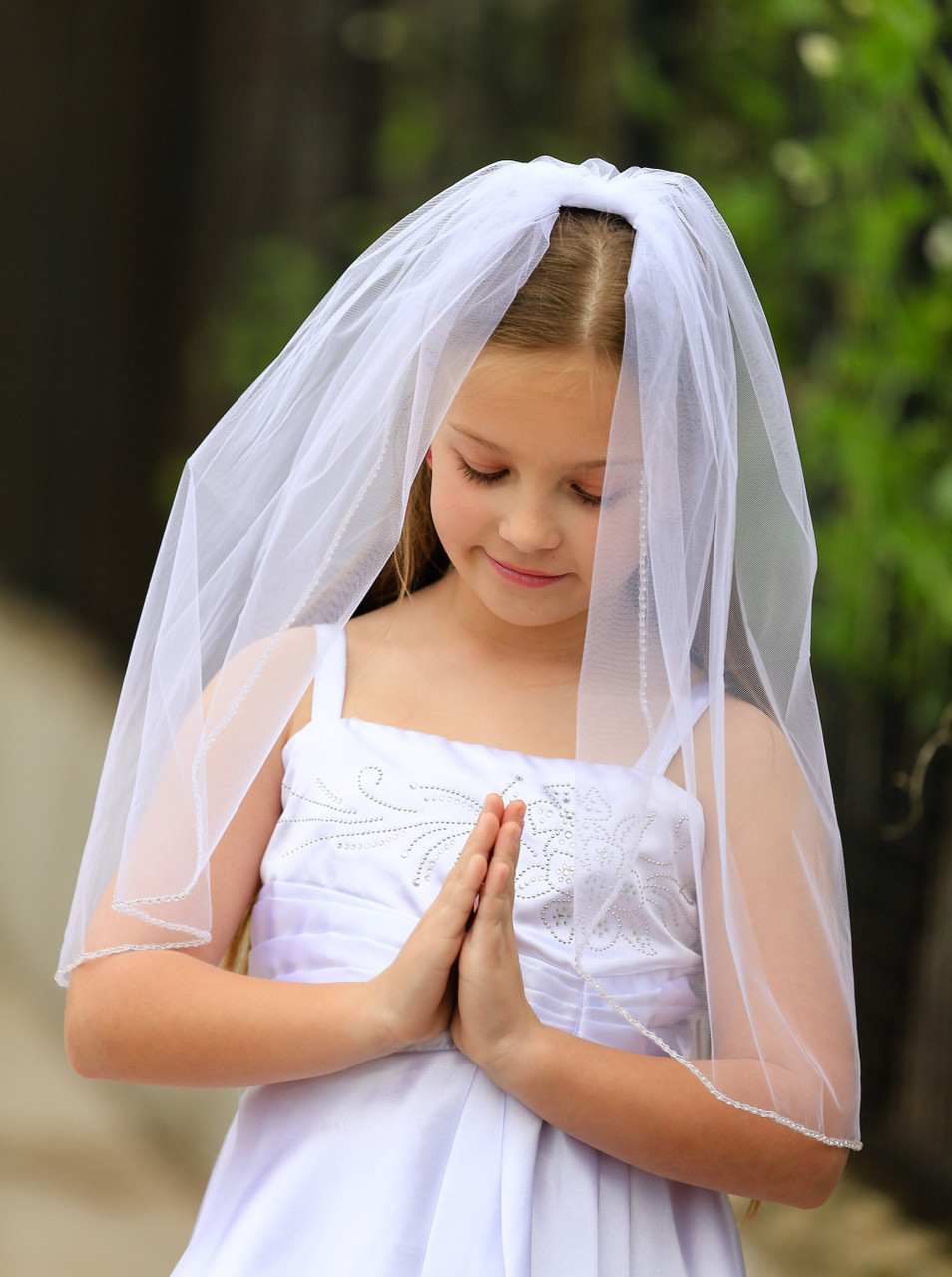 White or Ivory Rhinestone Edge Communion Veil