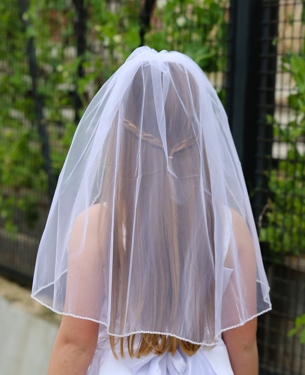 White or Ivory Rhinestone Edge Communion Veil