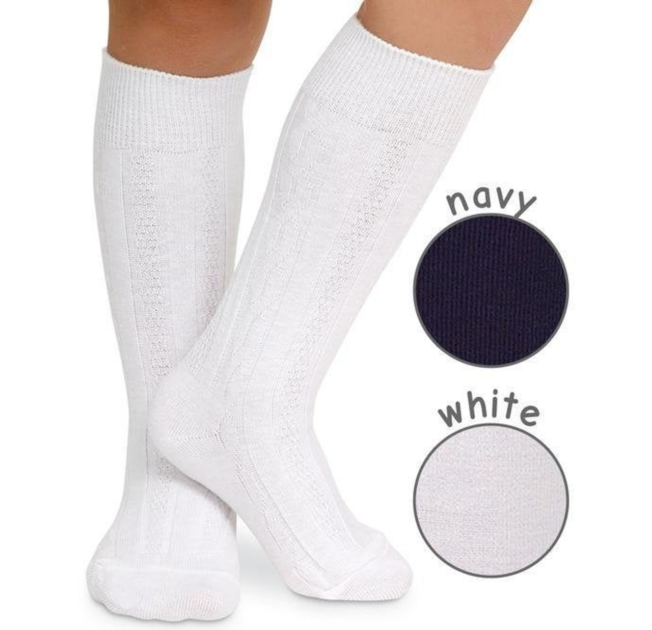 Boy&#39;s White or Navy Cable Knee High Socks - Boy&#39;s Knee Highs, White Knee Highs, Boy&#39;s Dress Socks, Boy&#39;s Navy Knee Highs, Boy&#39;s White Socks