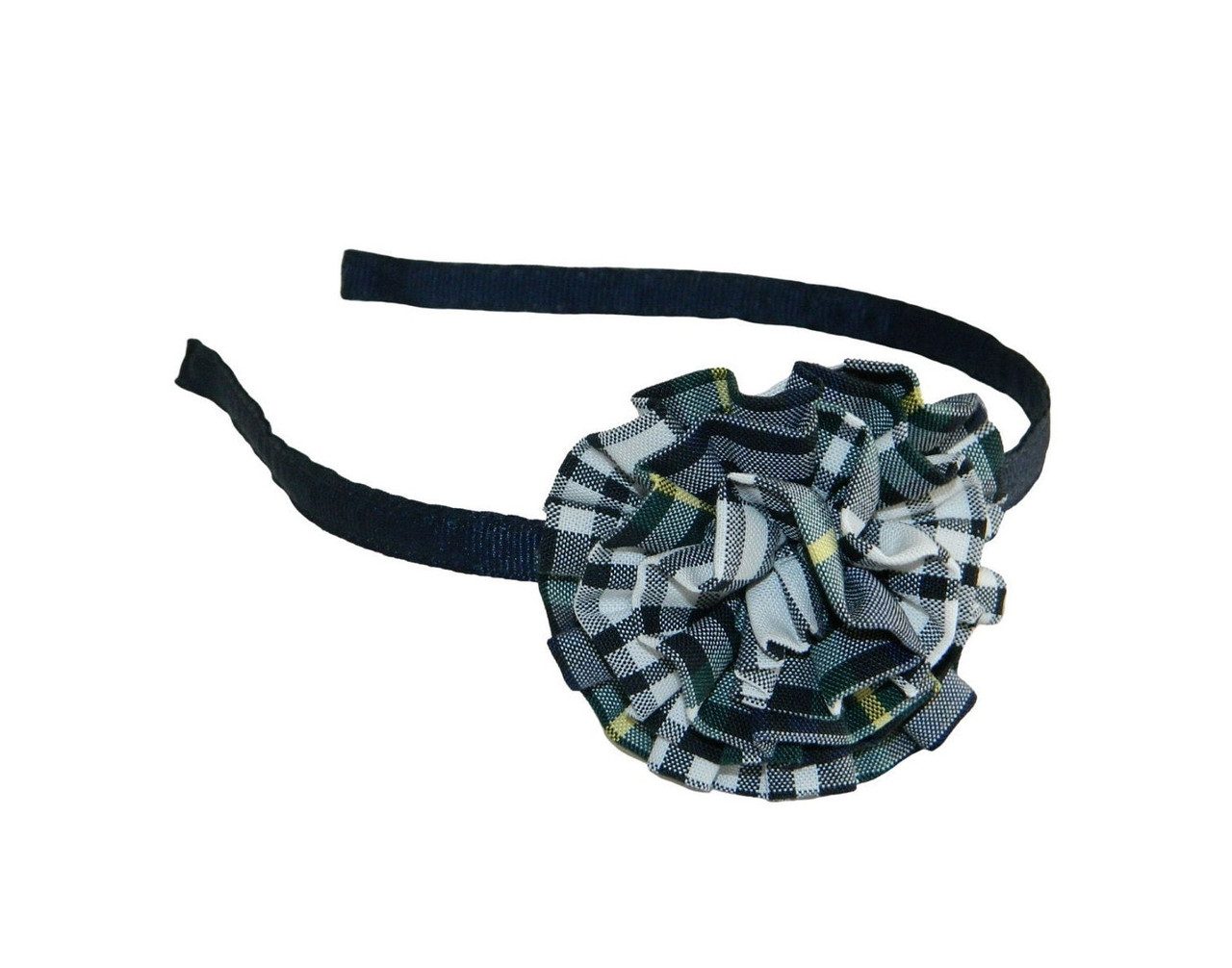 Navy, Forest, White & Yellow Plaid Rosette Headband