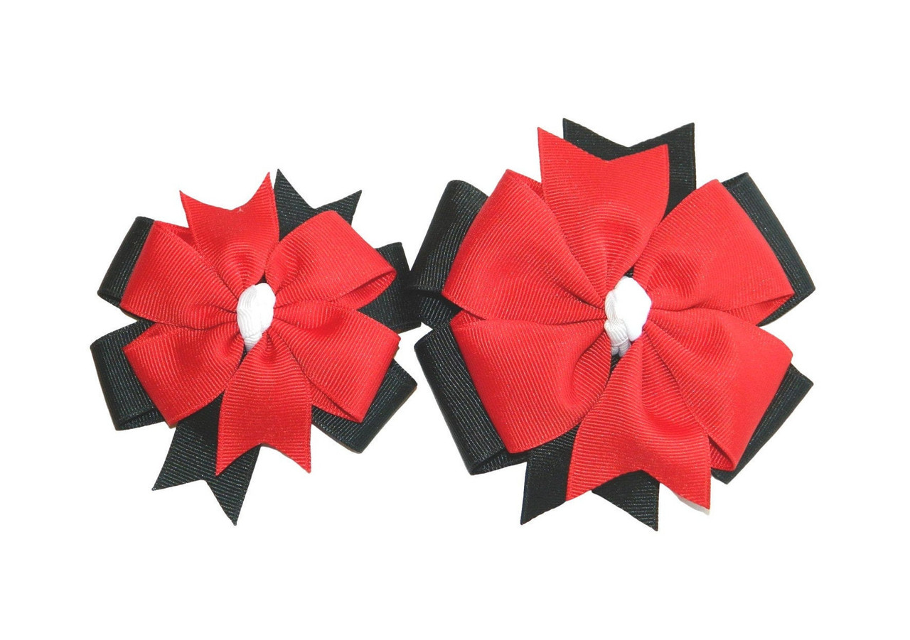 Black & Red Double Pinwheel Hair Bows - School Uniform Hair Bows, Black and Red Hair Bows, Red and Black Plaid Hair Bows, Plaid 70, Plaid 63