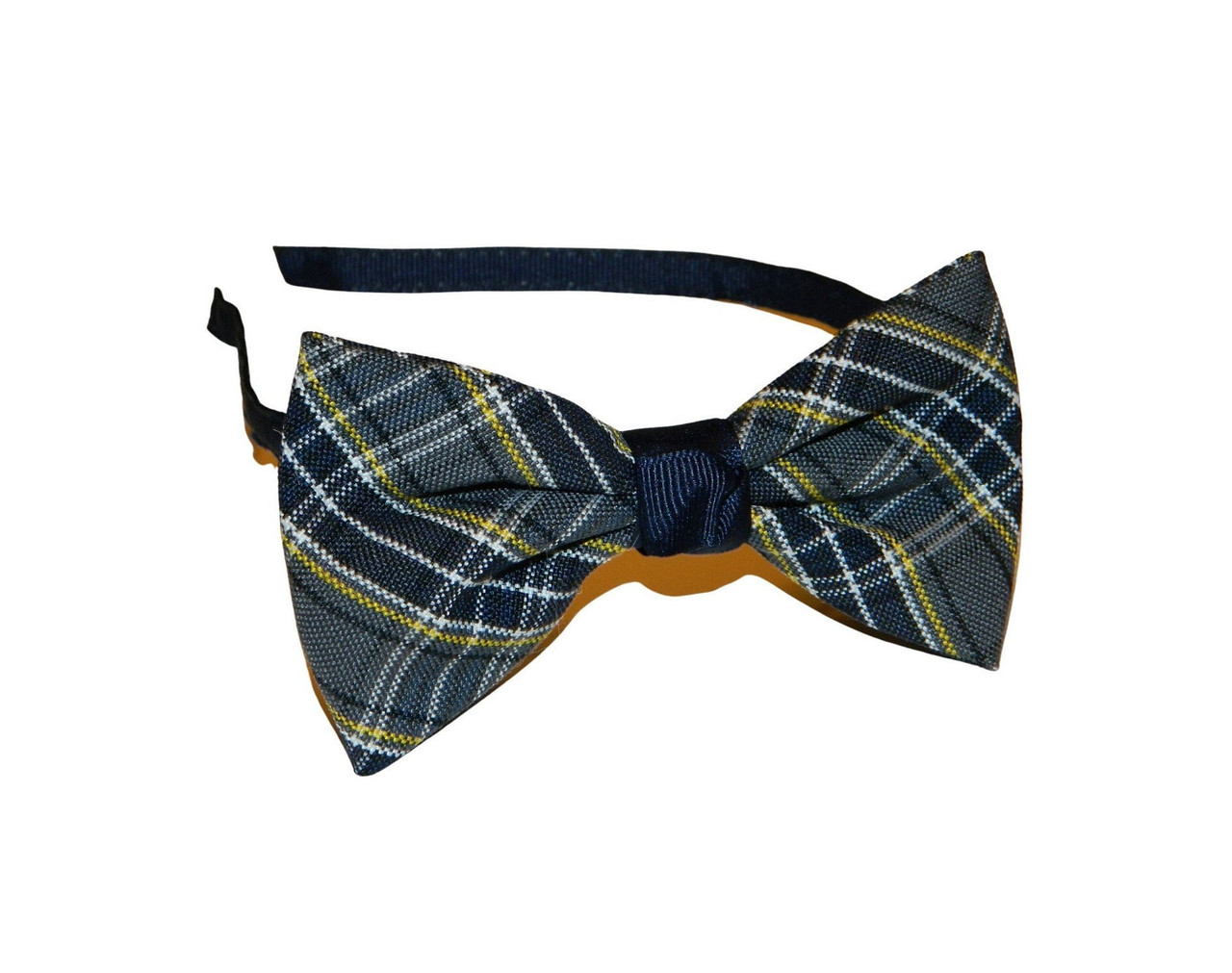 Navy, Gray & Yellow Gold Plaid 42 Bow Headband