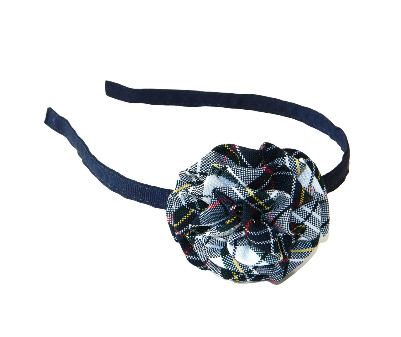 Navy, White, & Red Plaid Rosette Headband