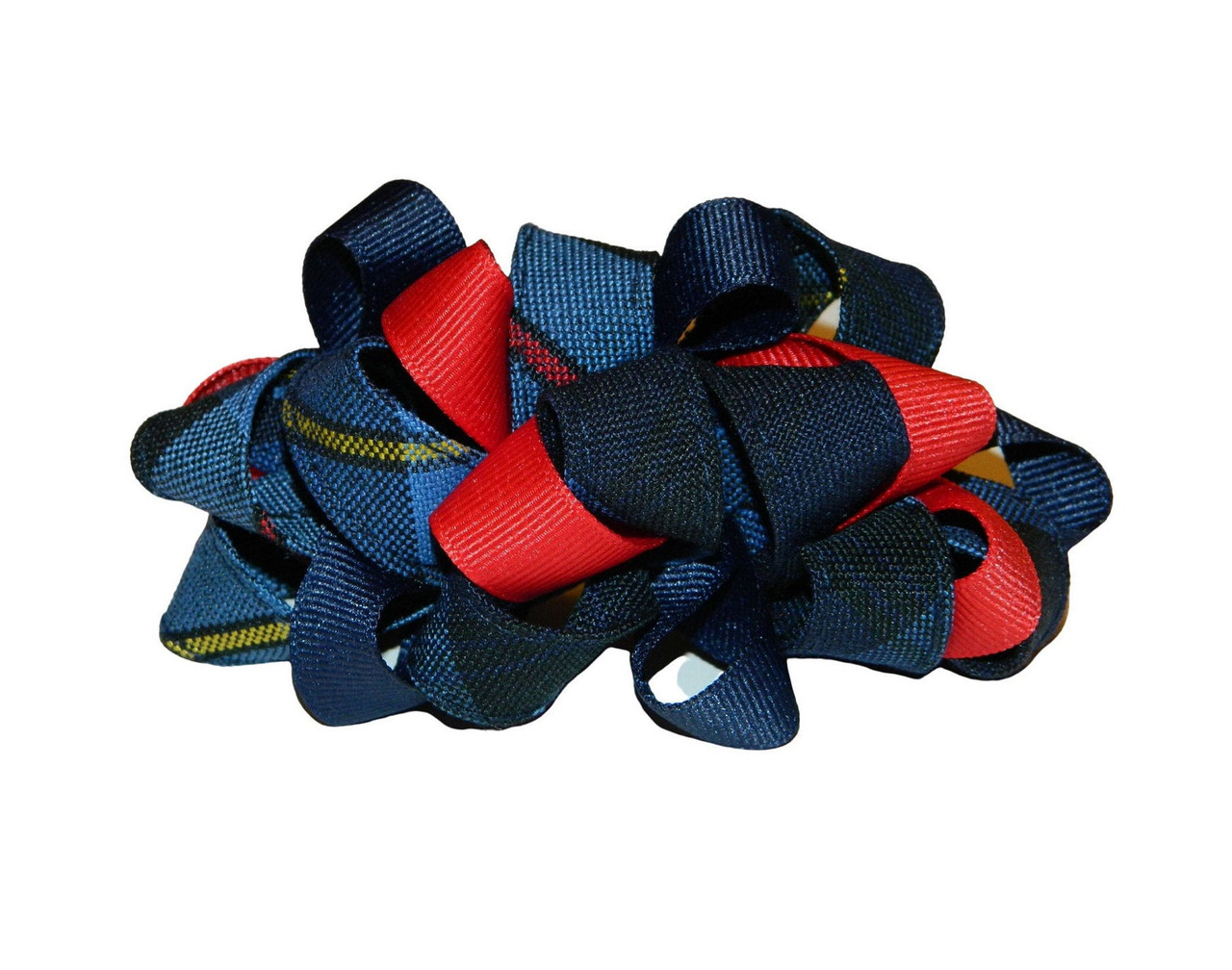 Navy, Red & Yellow Plaid Loopy Hair Bow