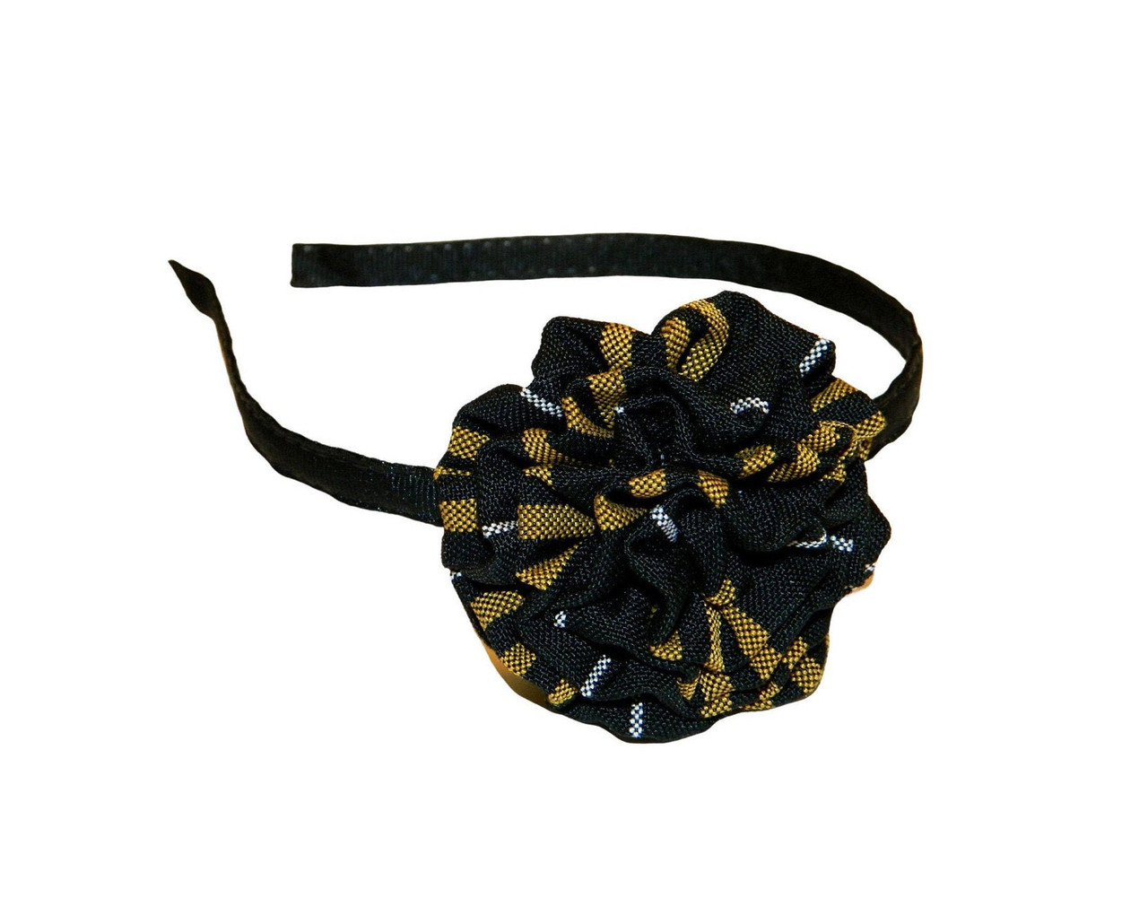 Black & Yellow Gold Plaid Rosette Headband