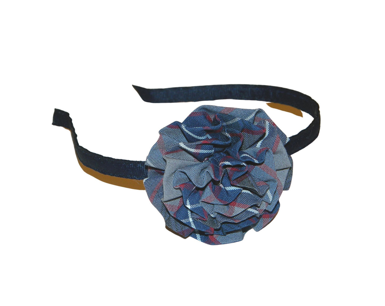 Navy, Gray & Red Plaid Rosette Headband