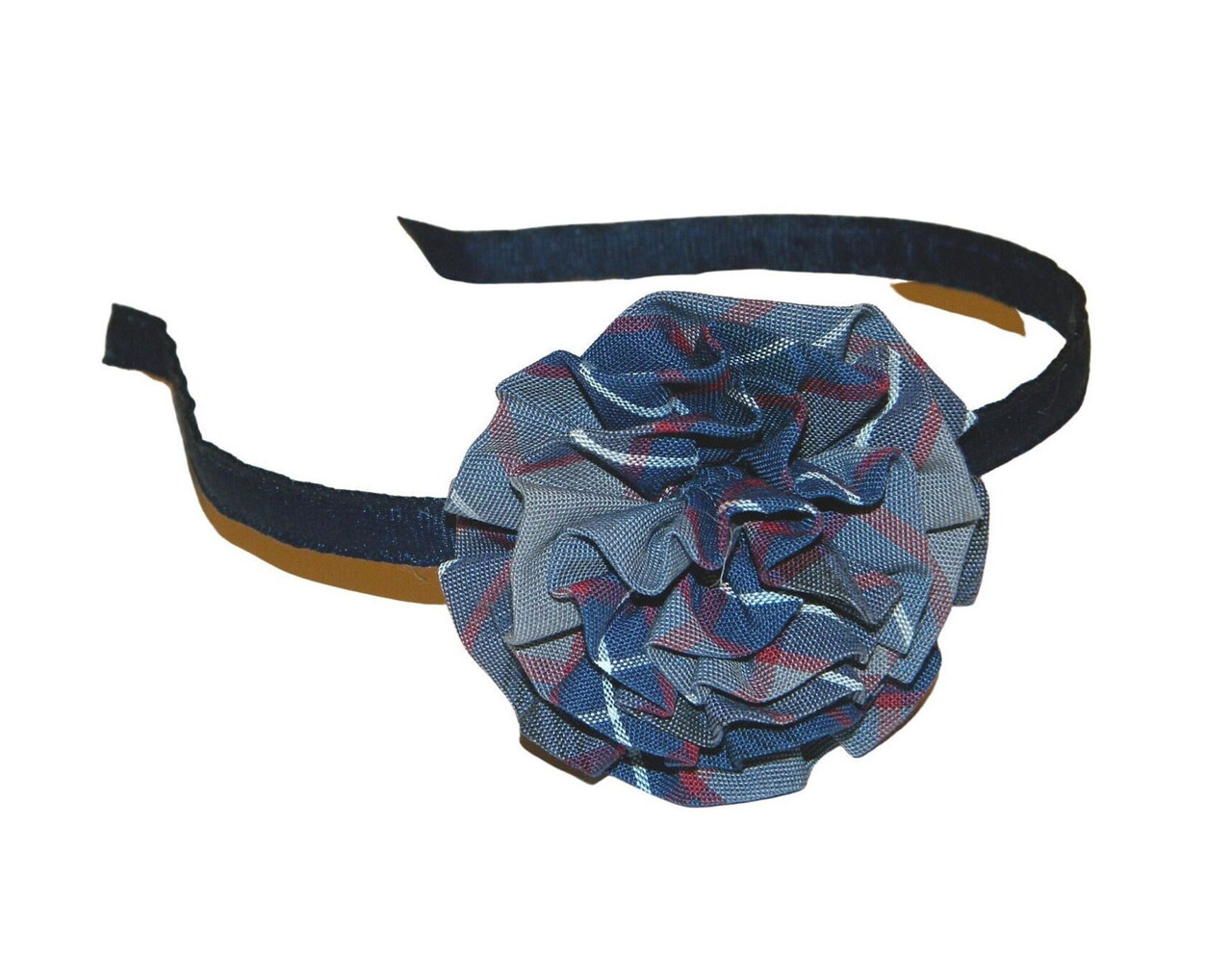 Navy, Gray & Red Plaid Rosette Headband