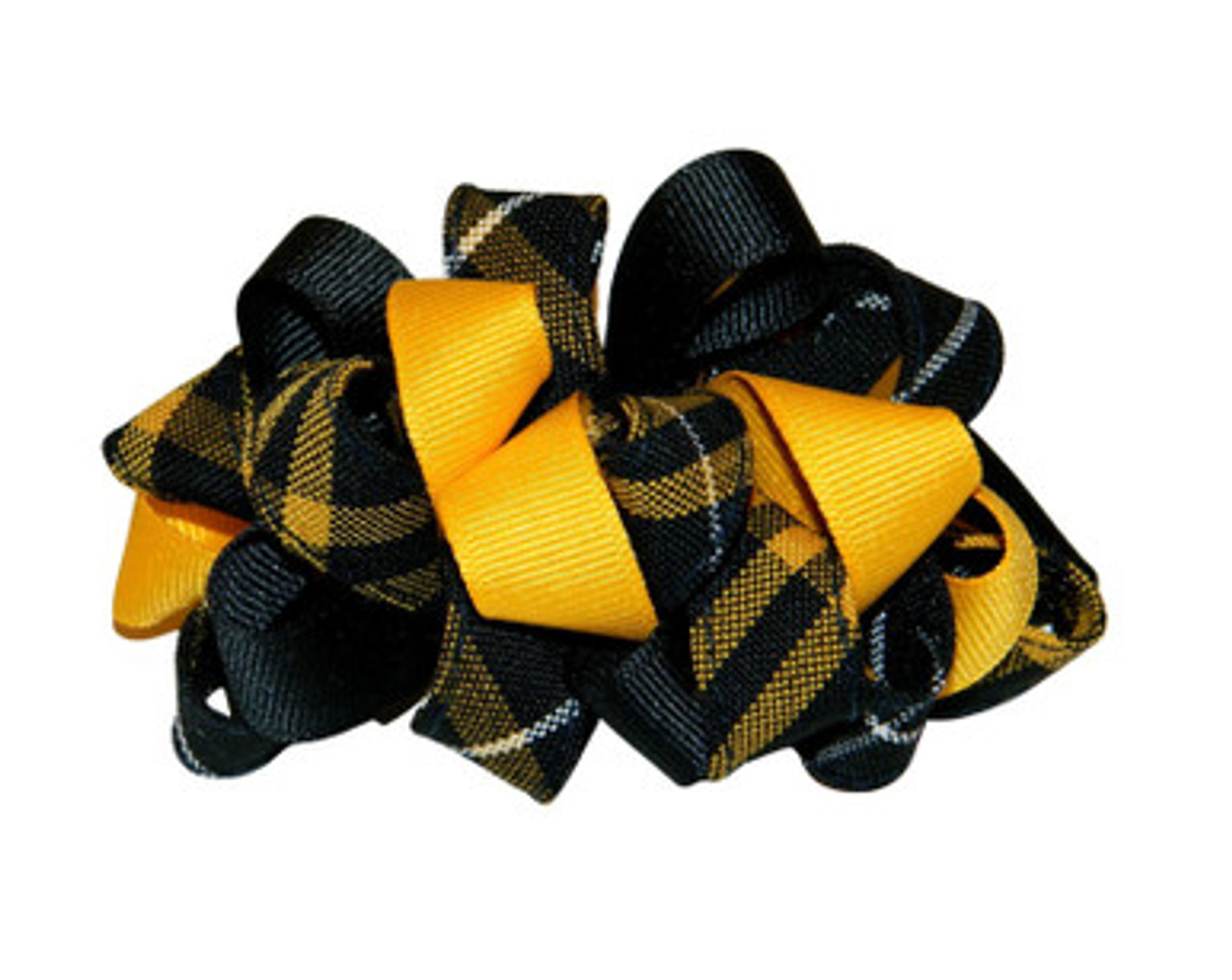 Black & Yellow  Gold Plaid Loopy Hair Bow