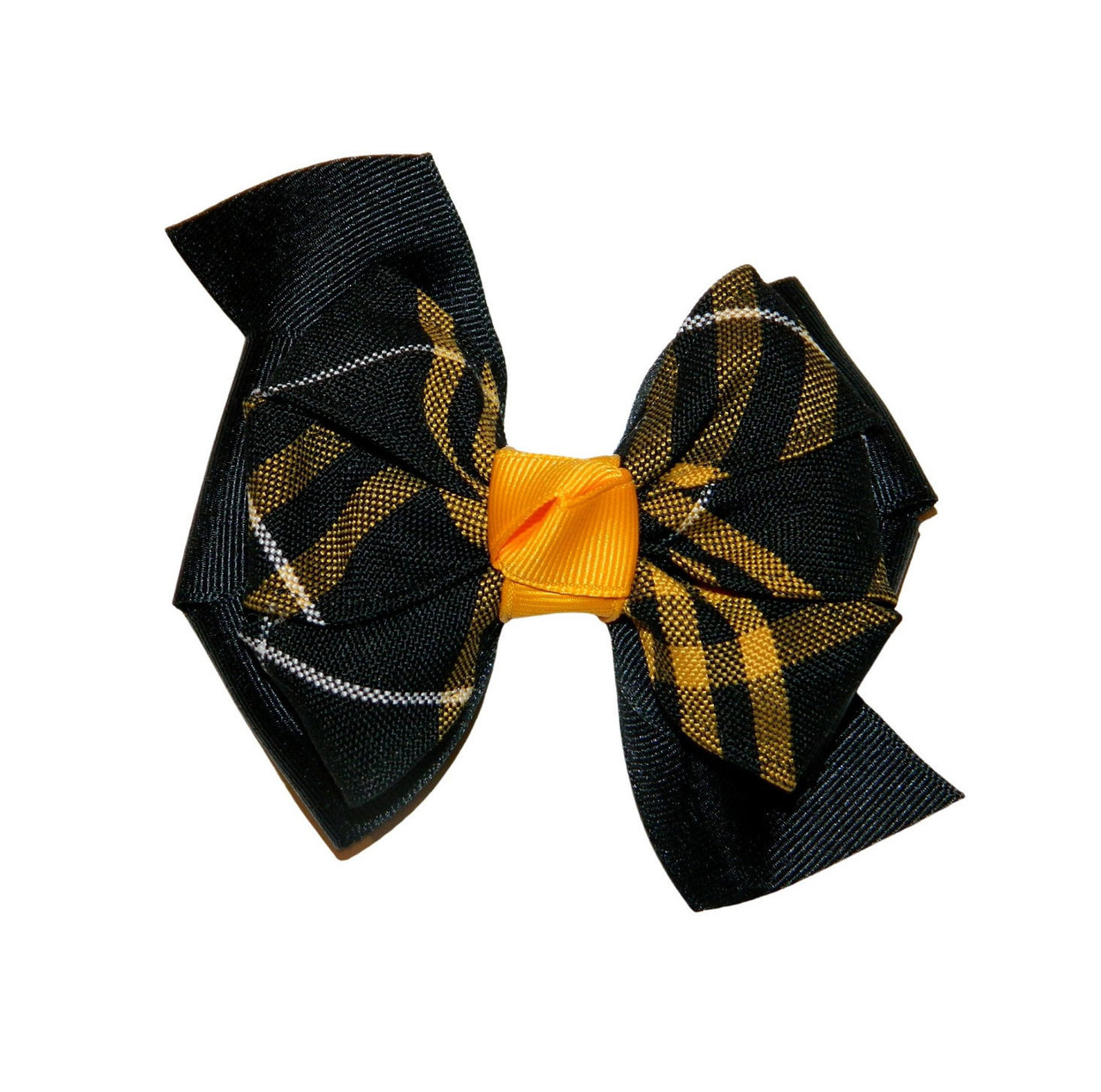 Black & Yellow Gold Plaid Double Pinwheel Bow