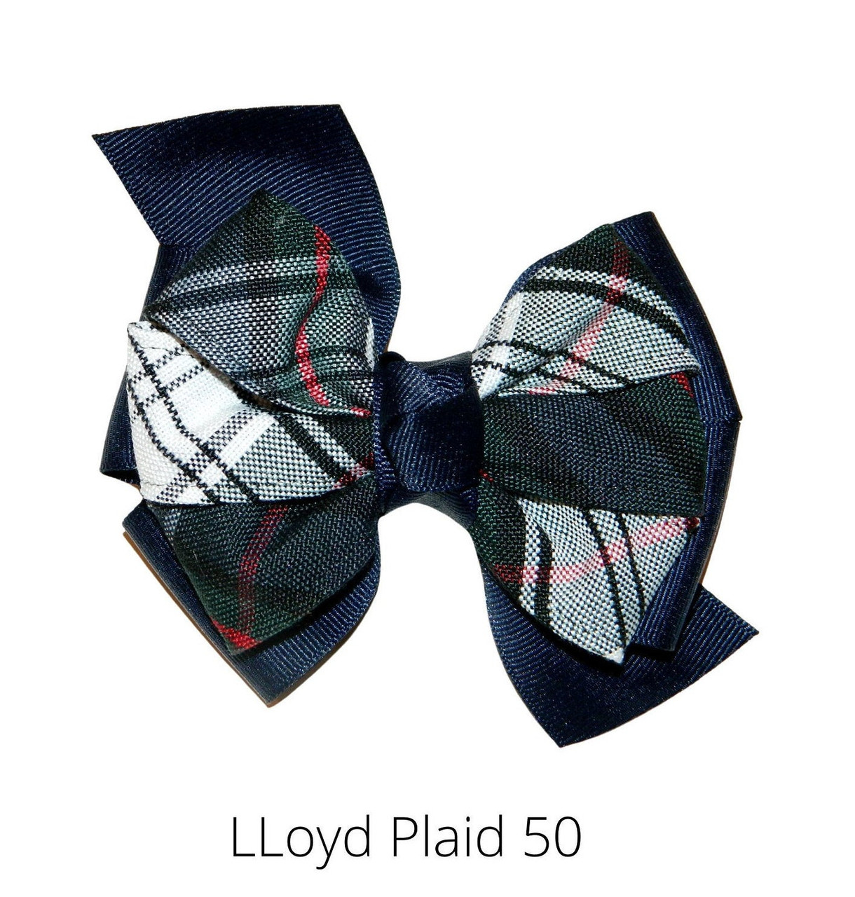 Navy, Green, Red & White Plaid Double Pinwheel Bow