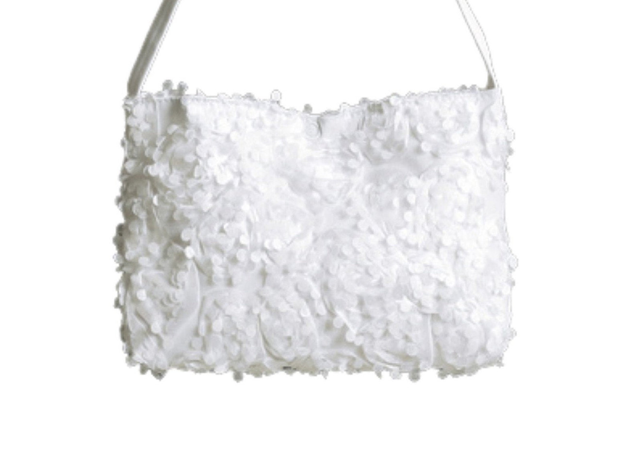 Girl's White Floral Tulle Purse