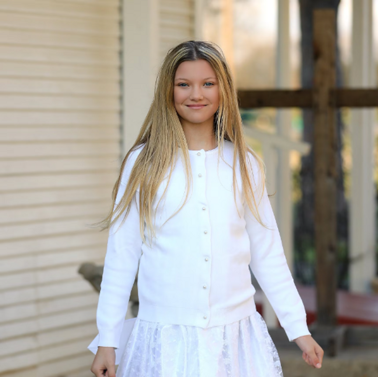 Girl's White Cardigan Sweater