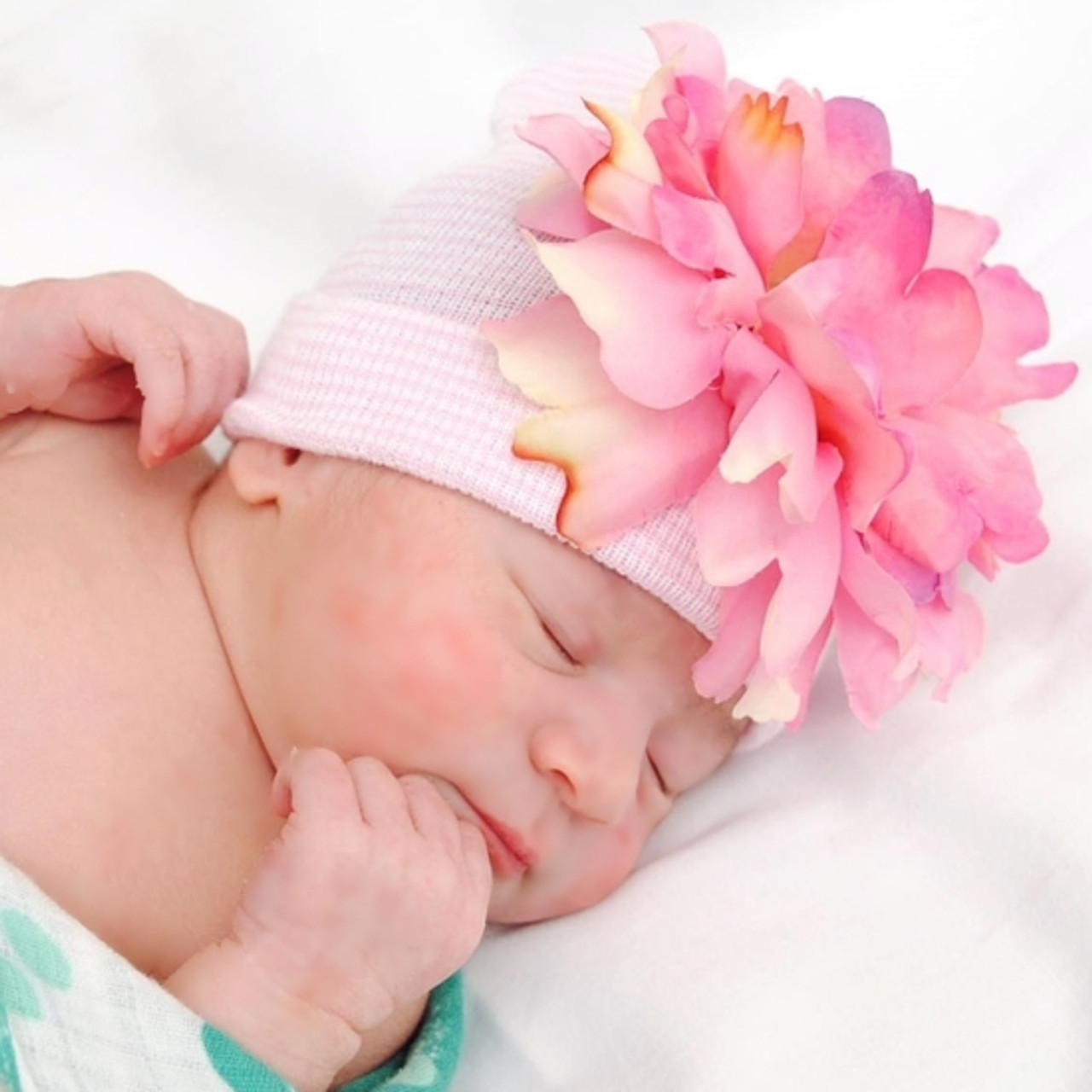 Pink & White Peony Stripe Hospital Hat