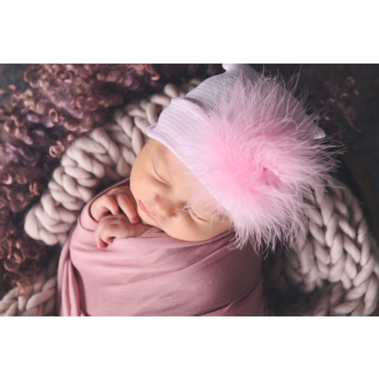 Pink Marabou Puff Stripe Hospital Hat