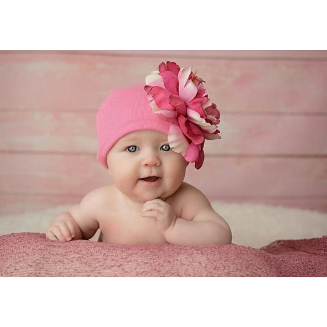 Candy Pink Cotton Hat With Pink & Raspberry Peony
