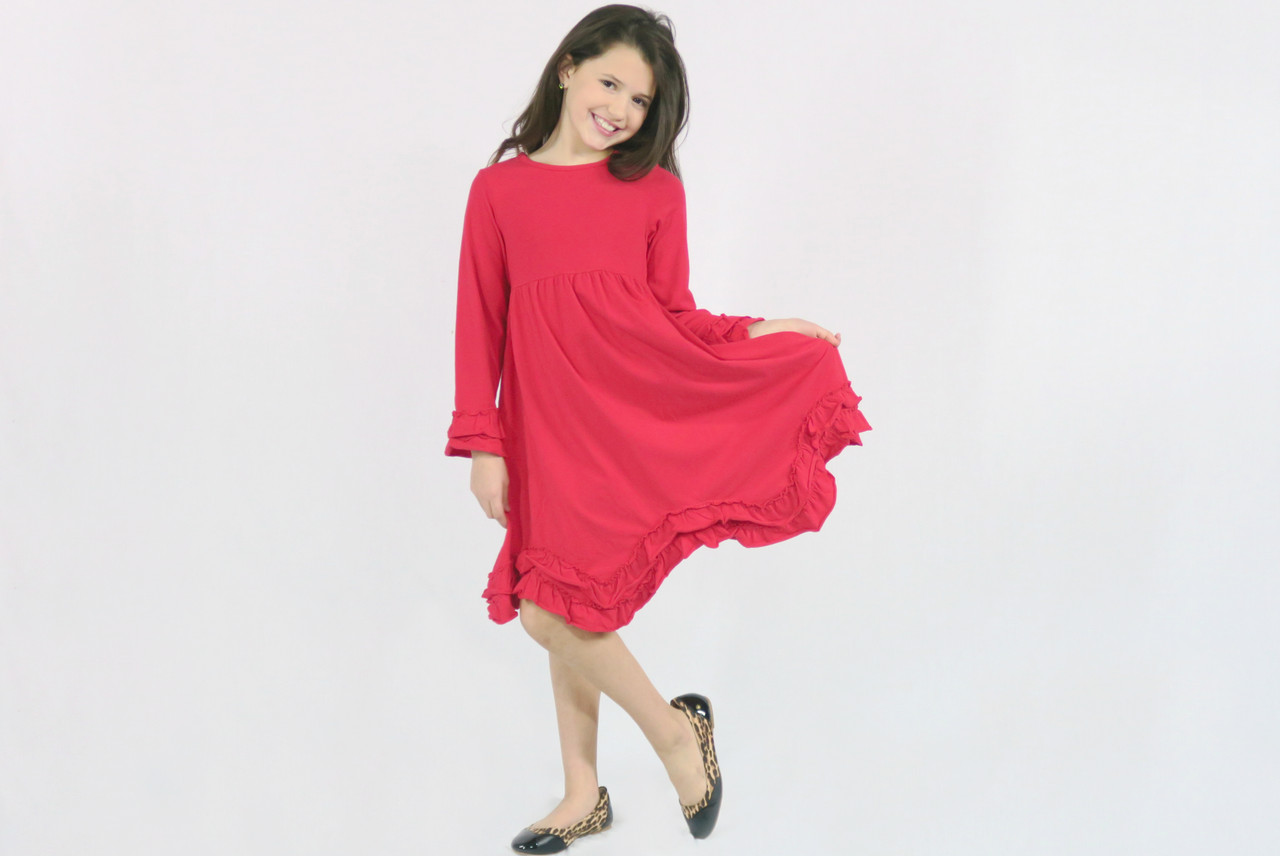 Red Ruffle Scallop Dress