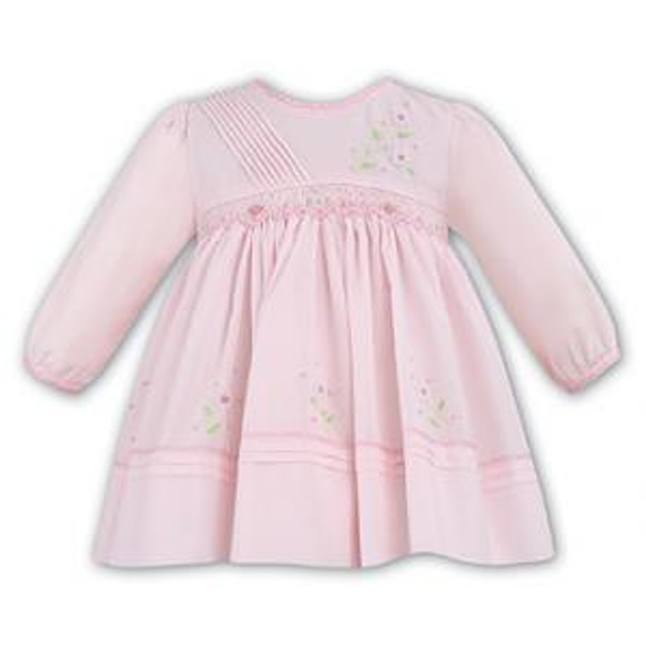 Long Sleeve Pink Smocked Floral Waist Dress