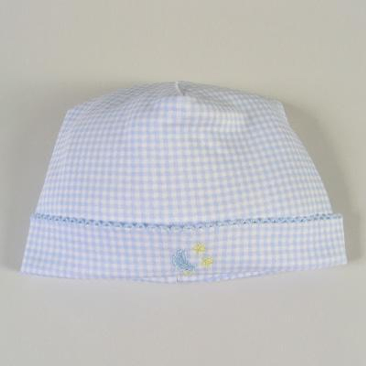 Blue Embroidered Gingham Hat