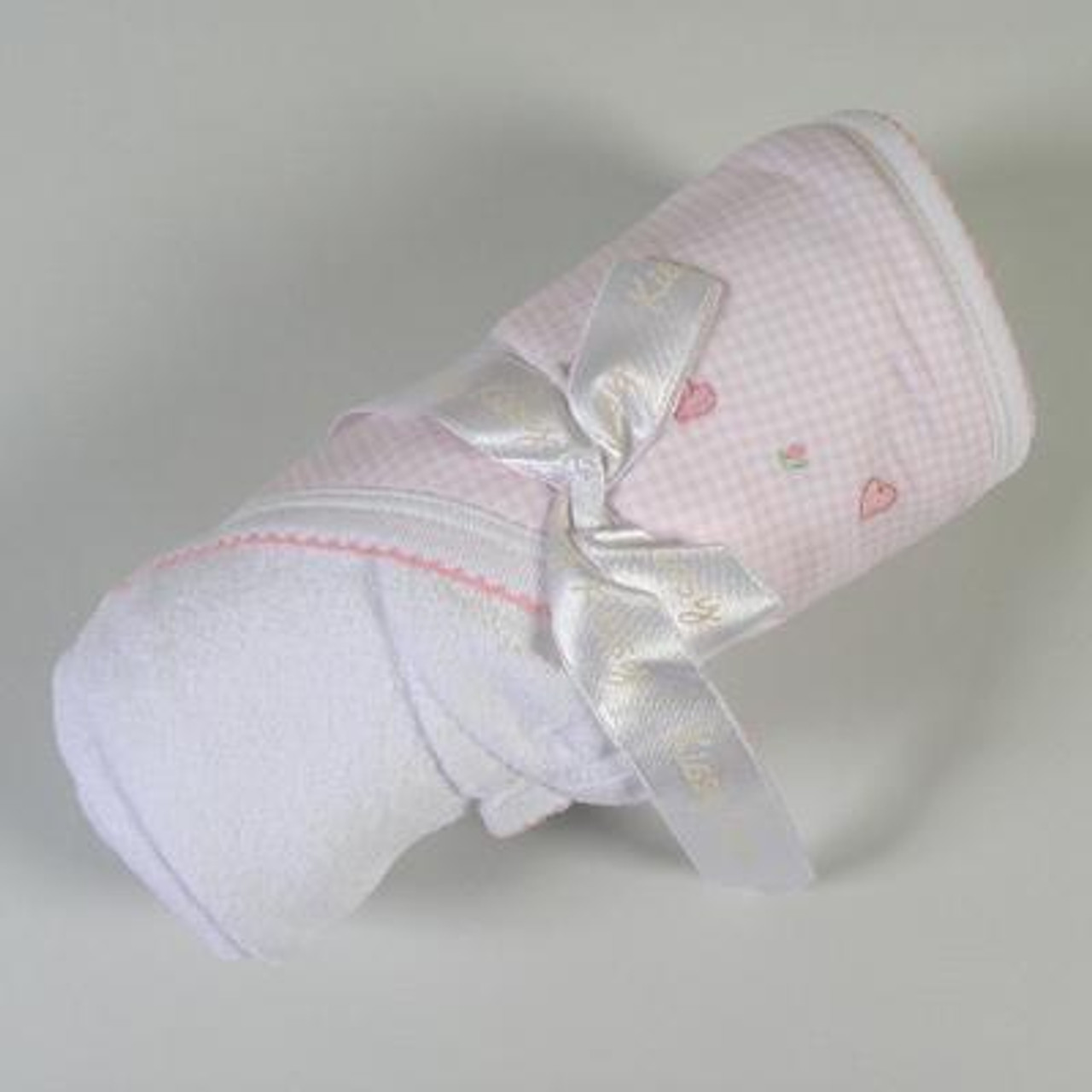 Pink Embroidered Gingham Towel With Wash Mitt