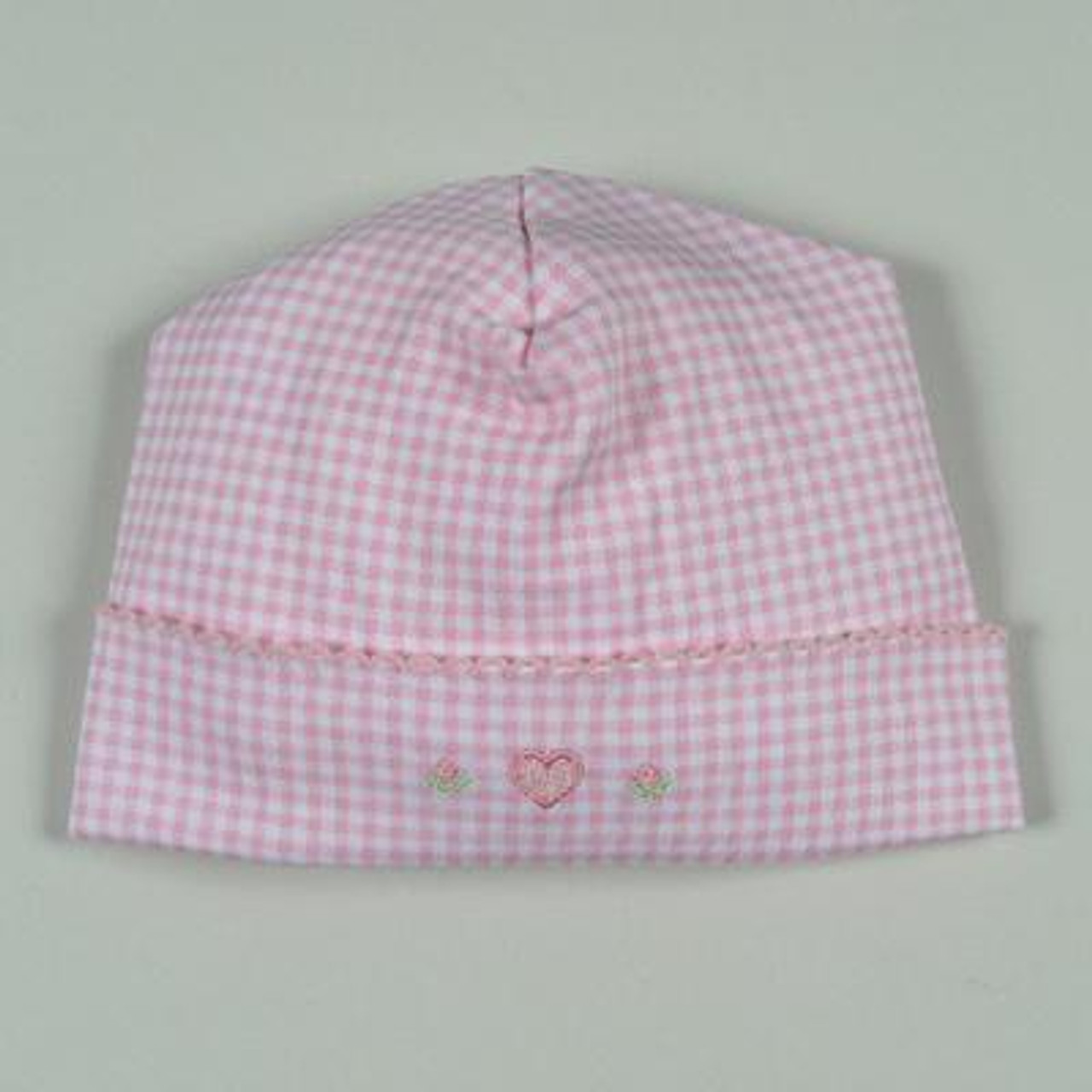 Pink Embroidered Gingham Hat