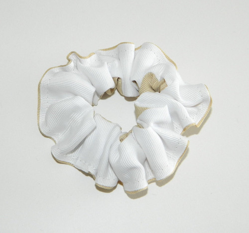 White & Lt Khaki Hair Scrunchie - School Uniform Scrunchie, White Khaki Scrunchie, School Plaid, Uniform Scrunchie, School Hair Scrunchie