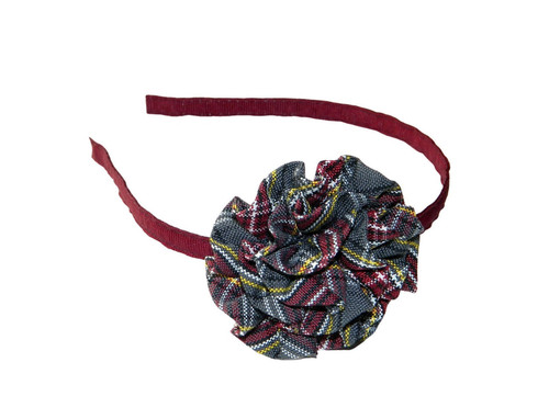 Burgundy, Gray & Yellow Gold Plaid Rosette Headband