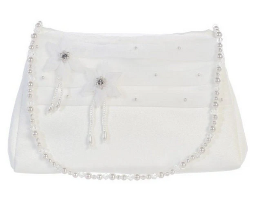 Girl's White or Light Ivory Organza Floral Purse