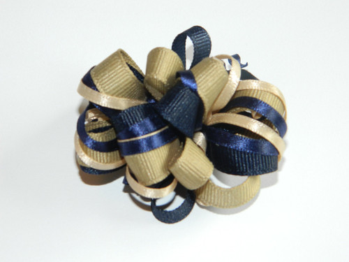 Navy & Khaki Loopy Hair Bow - School Uniform Hair Bows, Navy and Khaki Hair Bows, Navy Hair Bows, Uniform Hair Bows, Navy and Tan Hair Bows