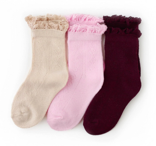 Girl's Lace Top Fall Colors Midi Socks Set