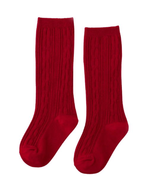 Girl's Red Cable Knee High Socks
