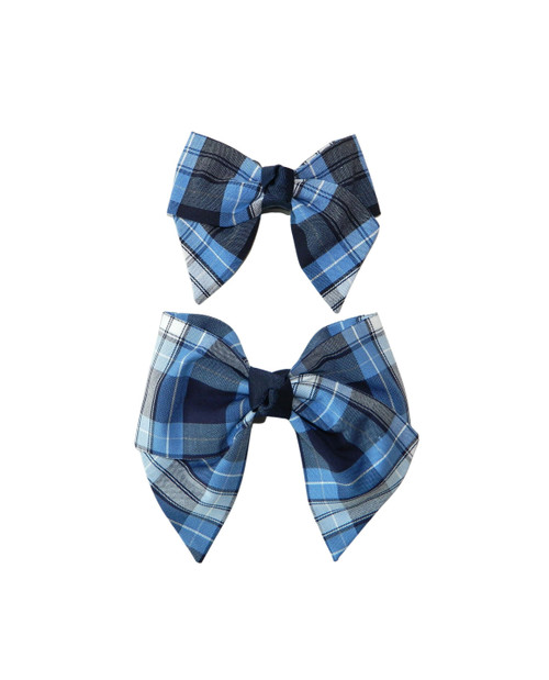 Navy, Lt Blue & White Plaid Hair Bow