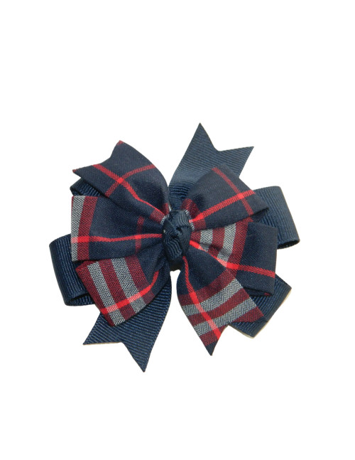 Navy & Red Plaid Medium Double Pinwheel Hair Bow
