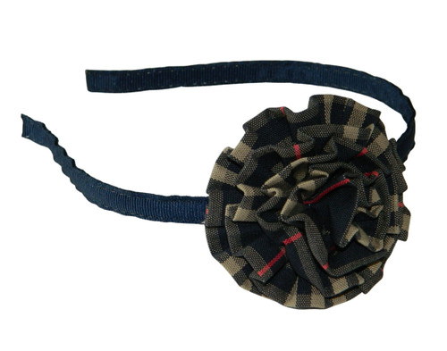 Navy & Tan Plaid Rosette Headband