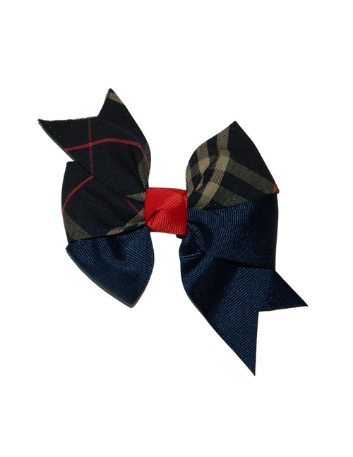 Navy & Tan Plaid Split Pinwheel Hair Bow