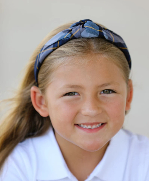 Gray, Navy & Yellow Gold 57 Plaid Top Knot Headband