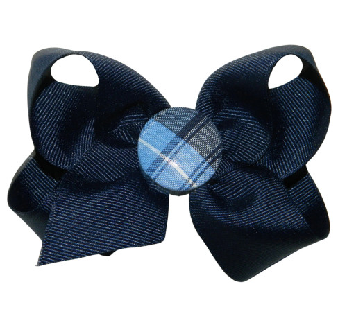 Navy, Lt Blue & White Plaid Button Hair Bow