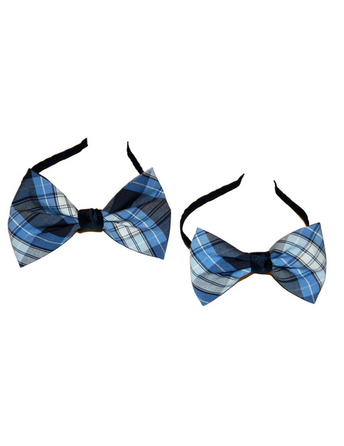 Navy, Lt Blue & White Plaid Bow Headband