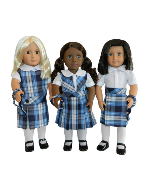 Navy & Lt Blue Plaid Doll Uniform Set