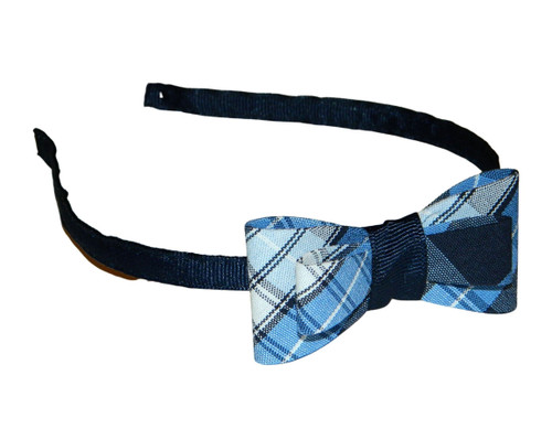 Navy & Lt Blue Plaid Tuxedo Bow Headband