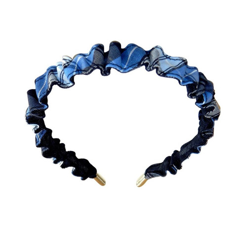 Navy, Lt Blue & White Plaid 76 Ruffle Headband