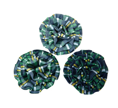 Green, Navy & Yellow Plaid Rosette Hair Clip