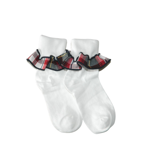 Green, White & Red Plaid Ruffle Ankle Socks